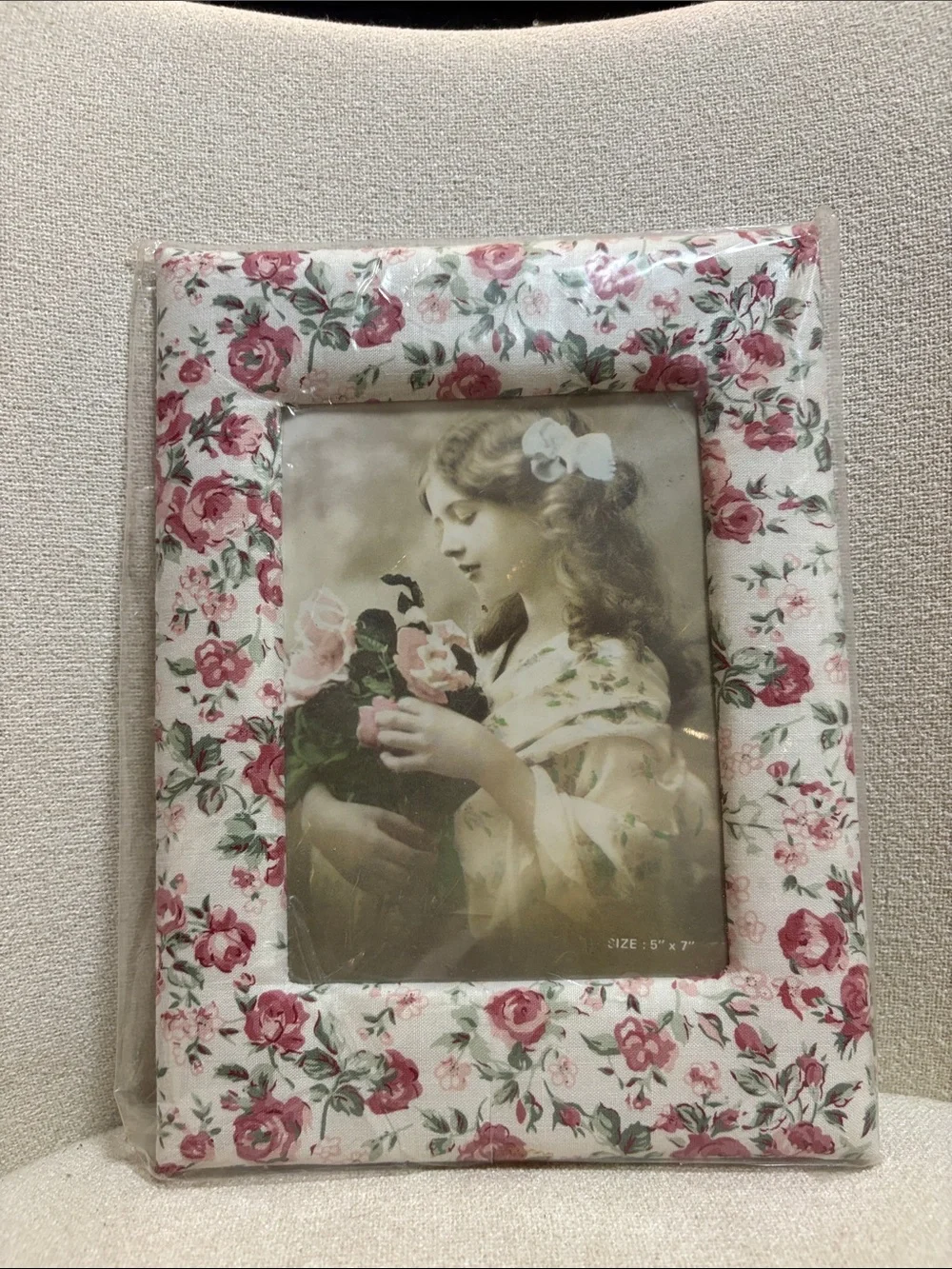 VTG Floral Pink Rose Pattern Decorative Photo Frame